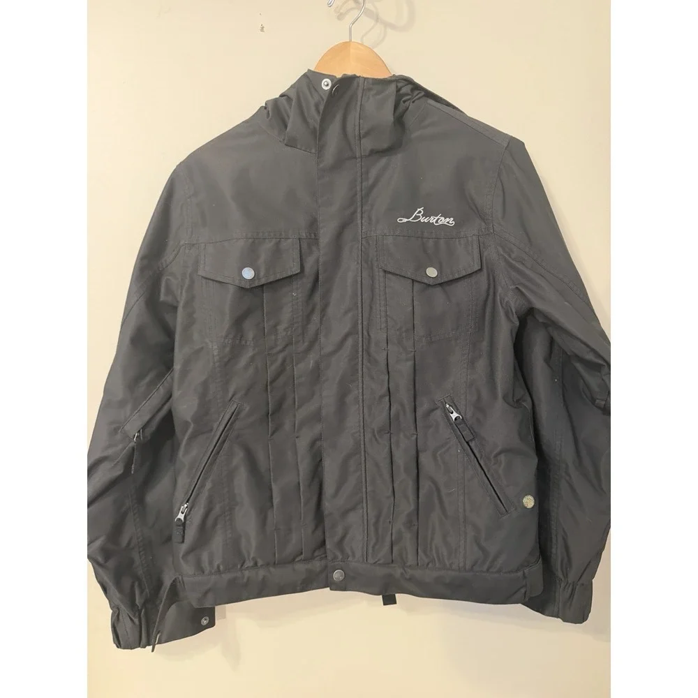 Burton Mens Full-Zip Hook & Loop Hooded Long Sleeve Black Pavillion Jacket MED